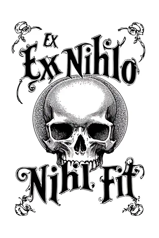 "Ex Nihilo Nihil Fit " skull black and white tattoo tattoo design idea