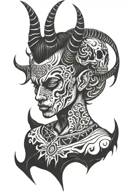 dark boy standing with devil horns tattoo design idea