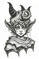 dark boy standing with devil horns tattoo design idea