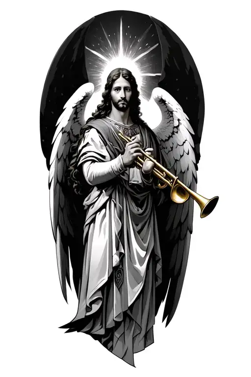 archangel gabriel warrior with trumpet tattoo design idea