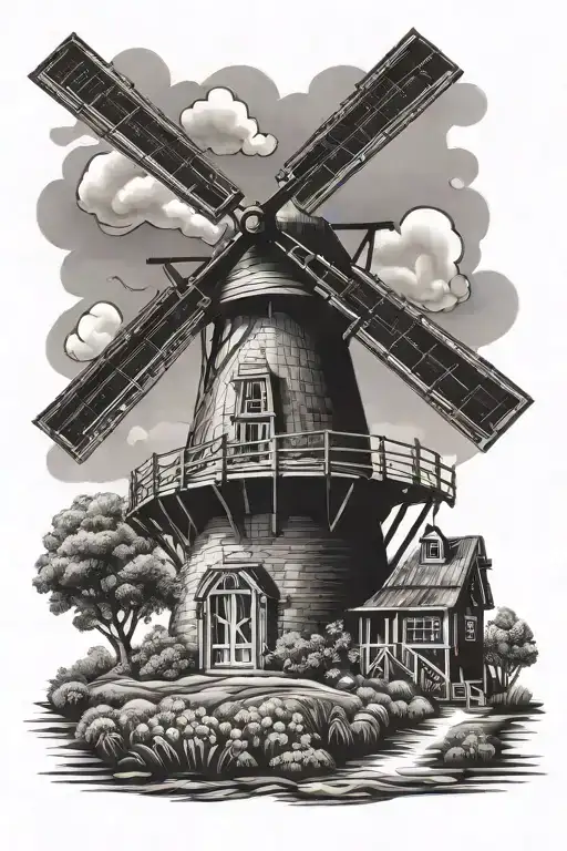 traditional Dutch windmill tattoo design idea