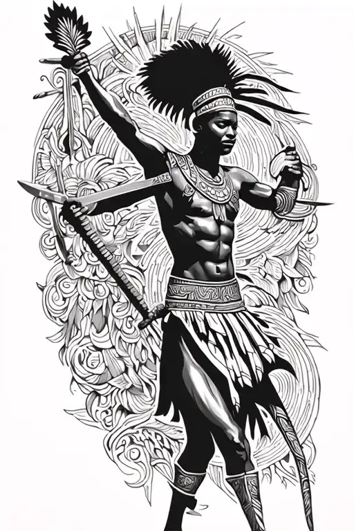 ghana warrior battling tattoo design idea