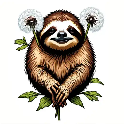 sloth with dandelion  tattoo design idea