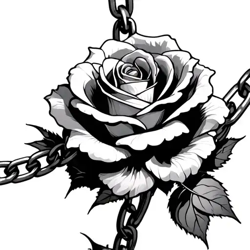 chain and thorn wrapped with rose intertwined tattoo design idea