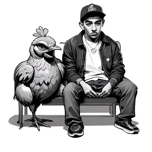 Canserbero the rapper and pepe the chicken sitting in a bank tattoo design idea