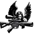 Black tattoo sketch. Guardian angel aiming at a sniper rifle. Sniper rifle SVD tattoo design idea