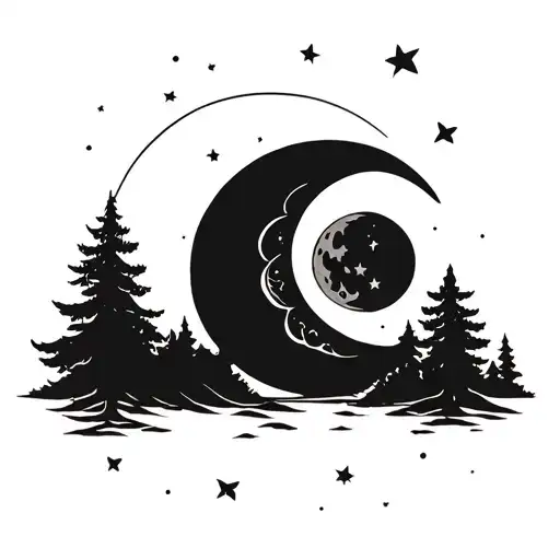 WAXING GIBBOUS,  WANING CRESCENT and two waxing crescent moons in the sky tattoo design idea