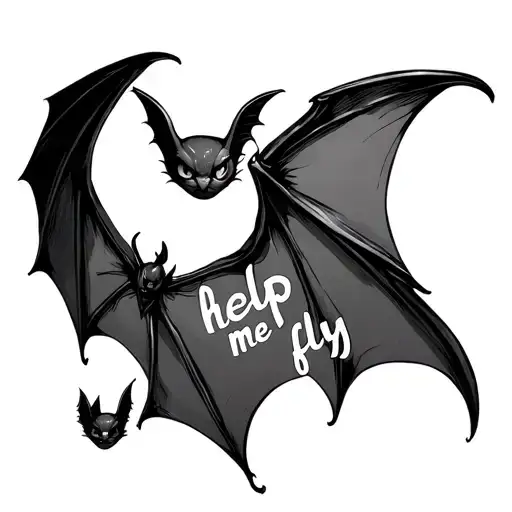 bat wings with the phrase " help me fly" tattoo design idea