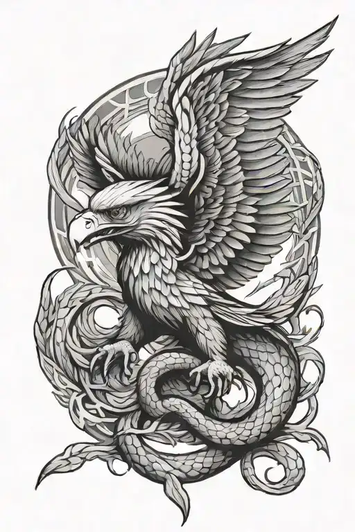 snake fighting eagle tattoo design idea