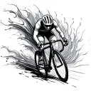 Please render a monochromatic lines tracing the turbulent flow behind a cyclist tattoo design idea