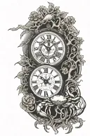 tree with clock and zodiac crab holding tattoo design idea
