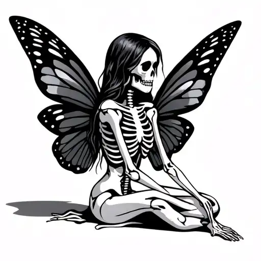 skeleton fairy sitting facing away tattoo design idea