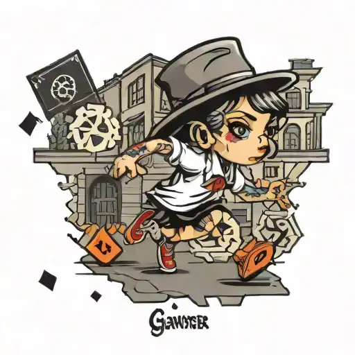 old school gangster girl playing hopscotch tattoo design idea