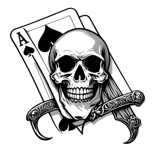 skull, ace of spades and sword tattoo design idea