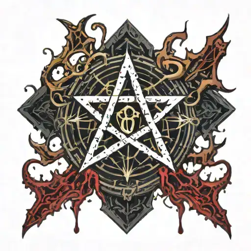 Flesh Scar Bloody Torn flesh electronics Cryptocurrency Bitcoin Satanic Pentagram Dark Red blood splatter Black Gold  tattoo design idea