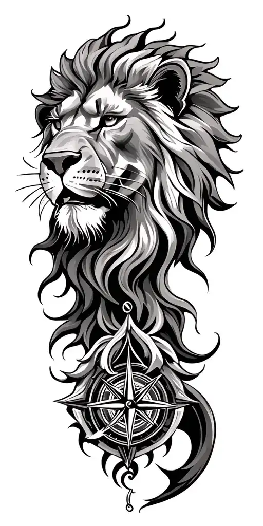 lion compass rose tattoo design idea