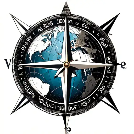 clock with my daughter's birth times, mixed with a compass that points to Asia and mixed with a globe tattoo design idea