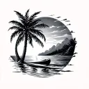Surf sunset palm tree tattoo design idea