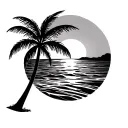 Surf sunset palm tree tattoo design idea