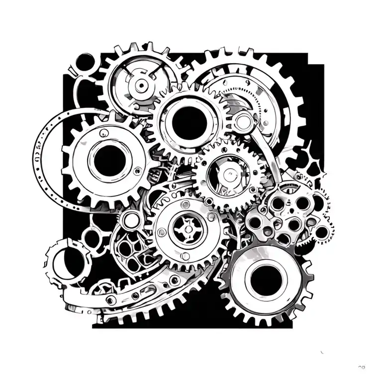 steampunk gears integrated tattoo design idea