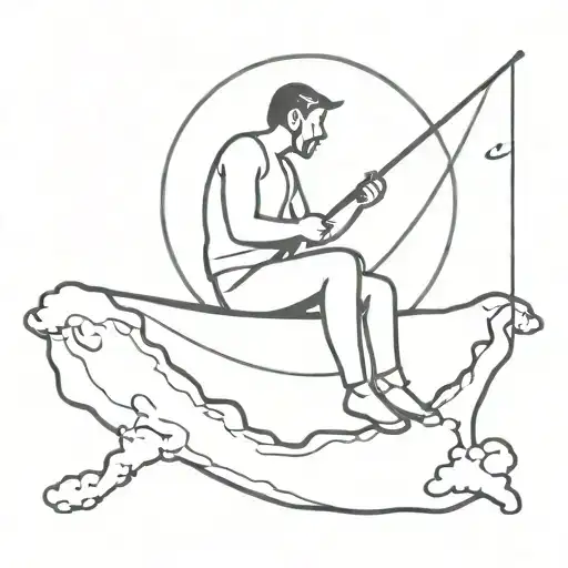 man sitting on moon fishing pole tattoo design idea