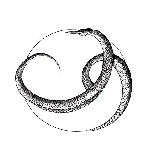 A minimalistic yet detailed tattoo design of an ouroboros, the snake eating its own tail in a circle  tattoo design idea