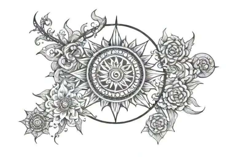 puzzle mandala sun and moon tattoo design idea