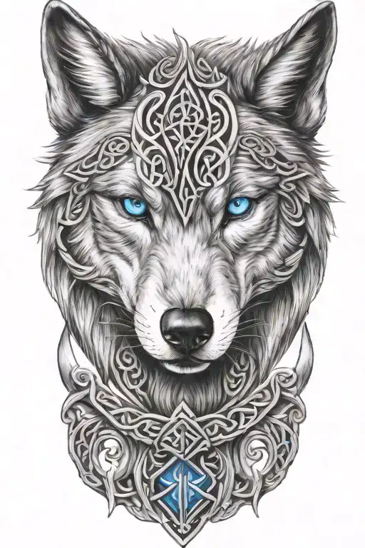 Wolf With Blue Eyes On Armor Tattoo Design Featuring Celtic Trinity Knot Tattoo Idea  tattoo design idea