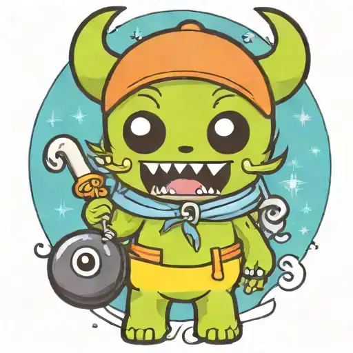 kawaii Halloween monster war tattoo design idea