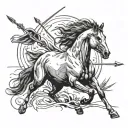 Wild horse running in field with crossed arrows behind it  tattoo design idea