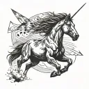 Wild horse running in field with crossed arrows behind it  tattoo design idea