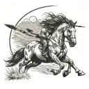 Wild horse running in field with crossed arrows behind it  tattoo design idea