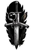 flintlock pistol crossed with cutlass sword crossed with magnifying glass crossed with quill pen tattoo design idea