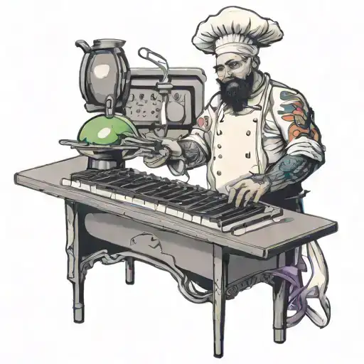 chef knife and keyboard transforming tattoo design idea