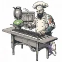 chef knife and keyboard transforming tattoo design idea