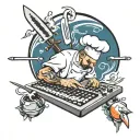 chef knife and keyboard transforming tattoo design idea