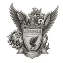 A dotwork design of the Liverpool FC logo intertwined with religious symbols, showcasing the client's dual passion for the team and their faith tattoo design idea