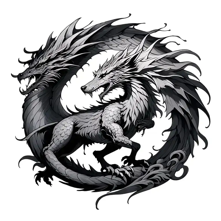 dragon, phoenix and wolf all things through Christ tattoo design idea