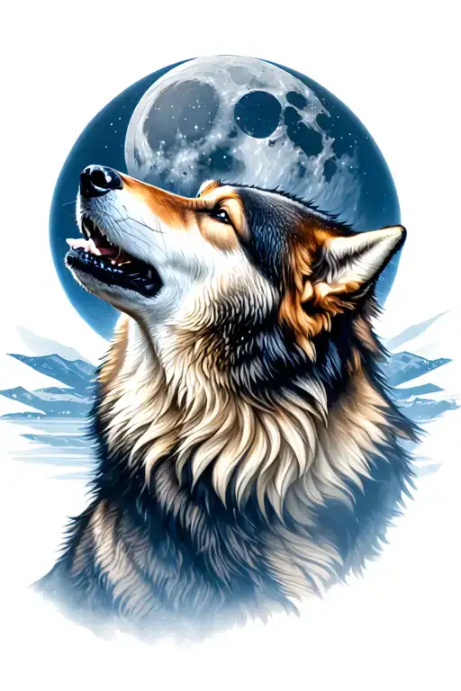 wolf howling at the moon tattoo design idea