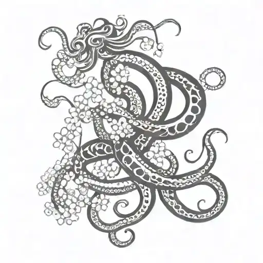 octopus tentacles, snake/dragon, cherry blossoms tattoo design idea