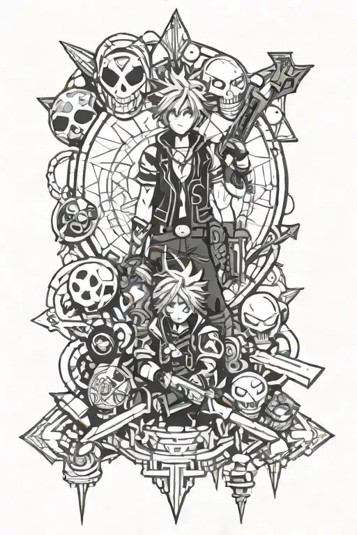 borderlands x kingdom hearts surrounded tattoo design idea