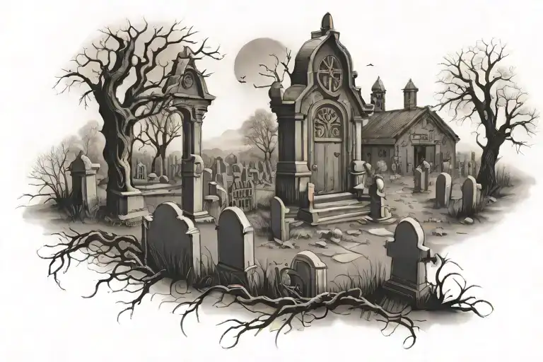 Graveyard scene tattoo design idea