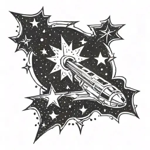 A tattoo design of a shooting star with anime characters riding on it tattoo design idea