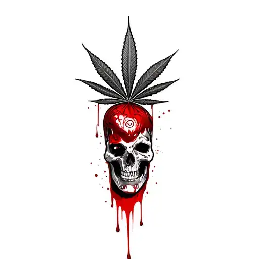 composition,marijuana leaves in the background,dripping blood tattoo design idea