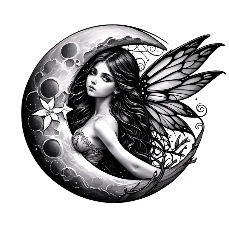 moon fairy surrounded tattoo design idea