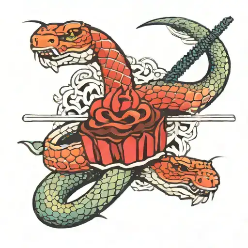 Snake, Muffin and Samurai sword tattoo design idea