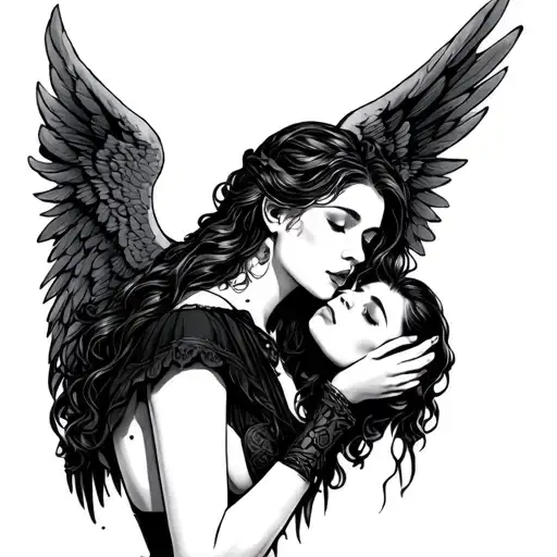 seductive evil angel shushing to sleep  tattoo design idea