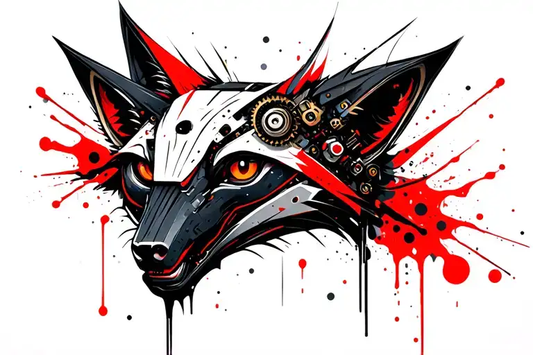 Mechanical Steampunk Robotic Desert Fox head made with battery elements.  tattoo design idea