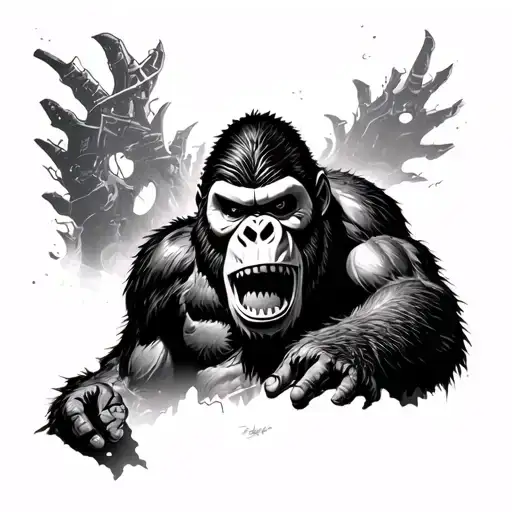 King Kong with broken Jason mask tattoo design idea