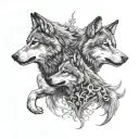 two wolves howling tattoo design idea